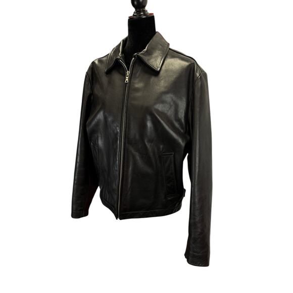 Banana Republic Black Leather Jacket Men’s Medium Classic Zip-Up Moto Style - Picture 6 of 12